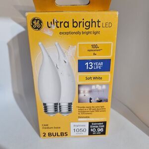 GE Ultra Bright LED Candle Bulbs‎ 2-Pack Soft White 1050 Lumens Energy Efficient